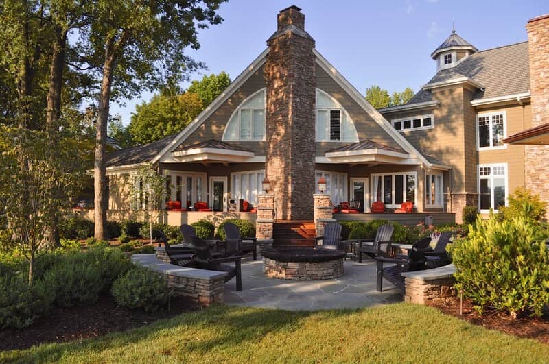 Inspiration for a timeless patio remodel in Charlotte with a fire pit and no cover