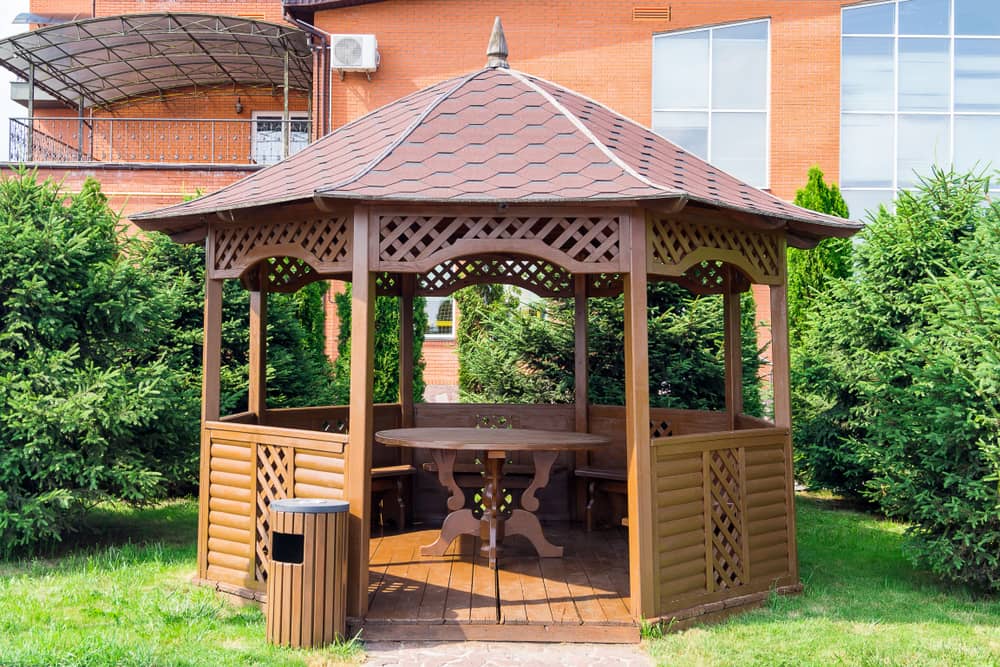 Wooden gazebo in the garden