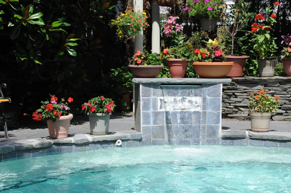 Water feature at a swimming pool