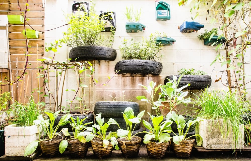 repurposed tires and containers