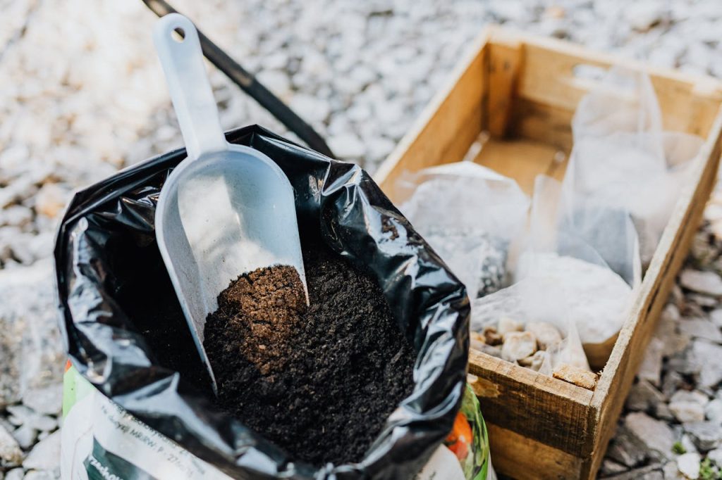 A bag of garden soil outdoors