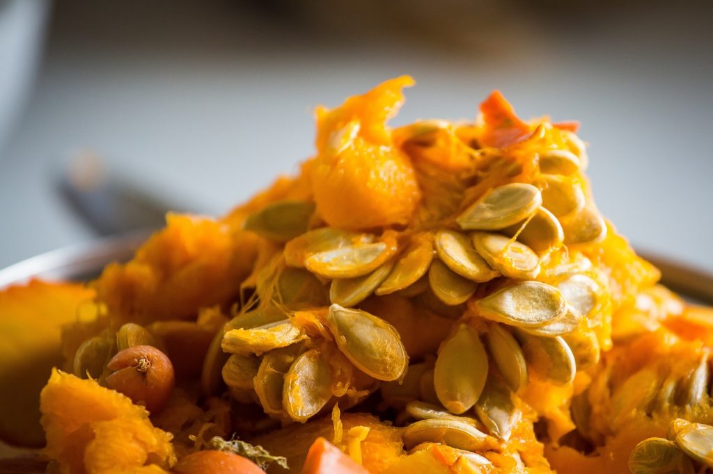 Pumpkin pulp with seeds for harvest