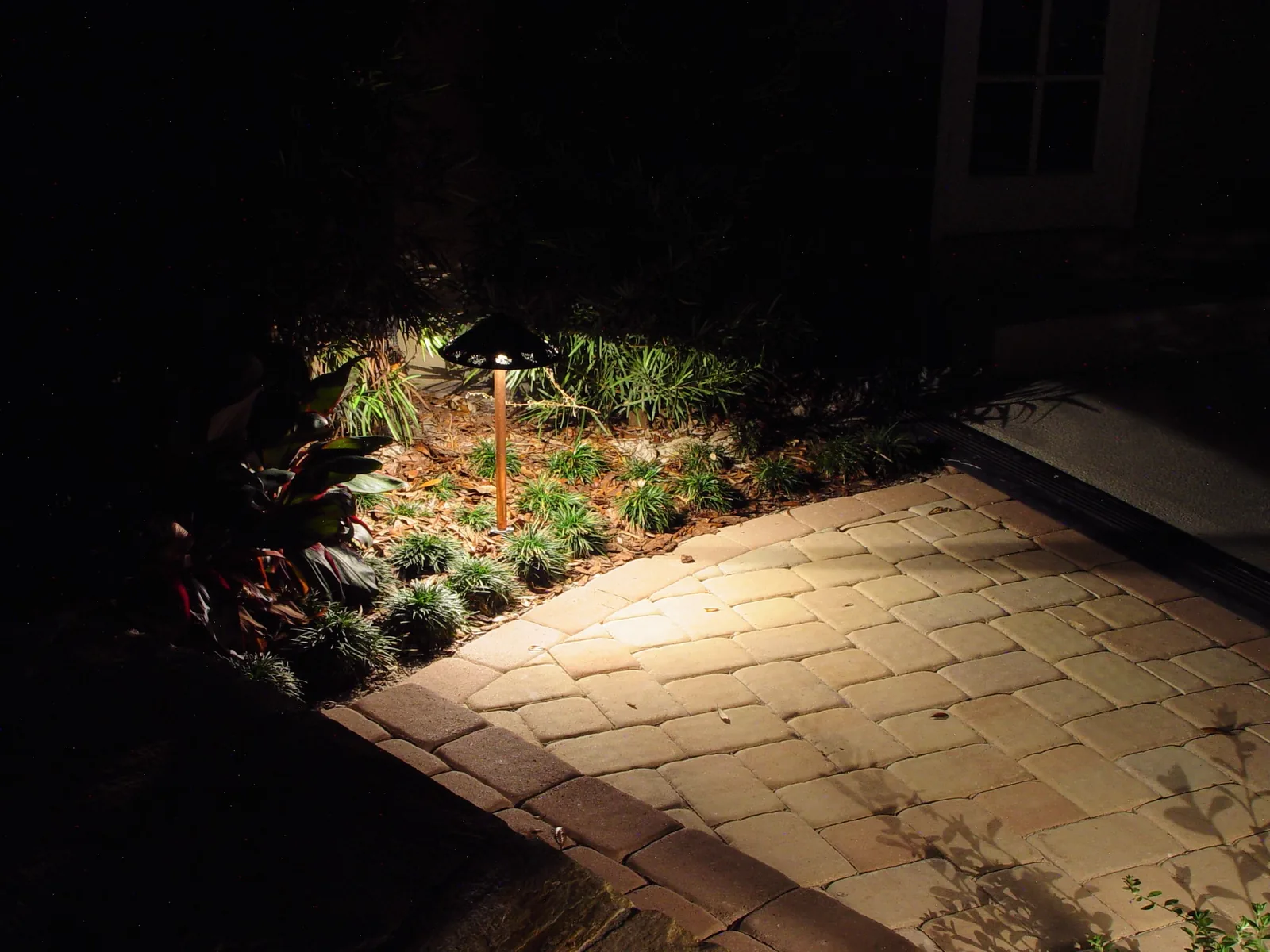 Lights on a sideway in a garden