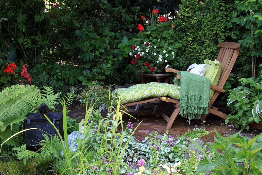lounge chair with lush greenery